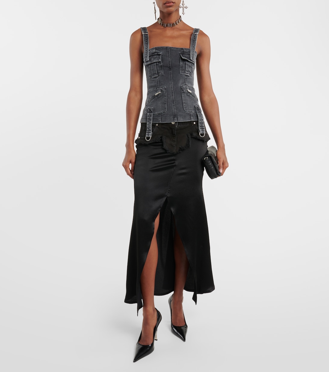 Maxirock aus Satin mit Denim | Blumarine