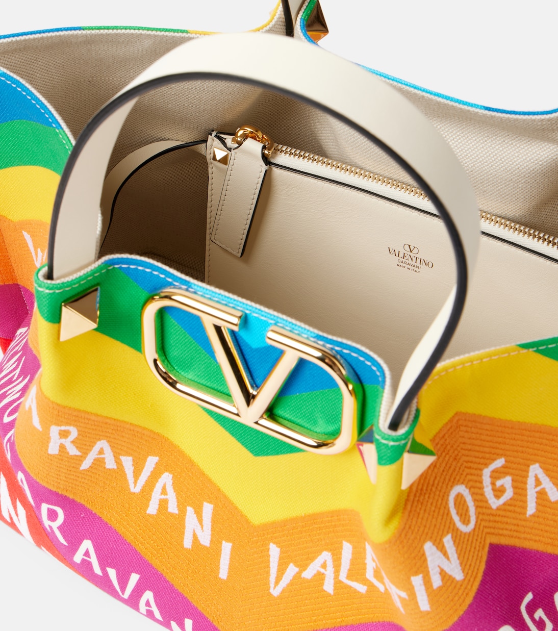 VLogo Large Chevron 24 canvas tote bag in multicoloured Valentino Garavani Mytheresa