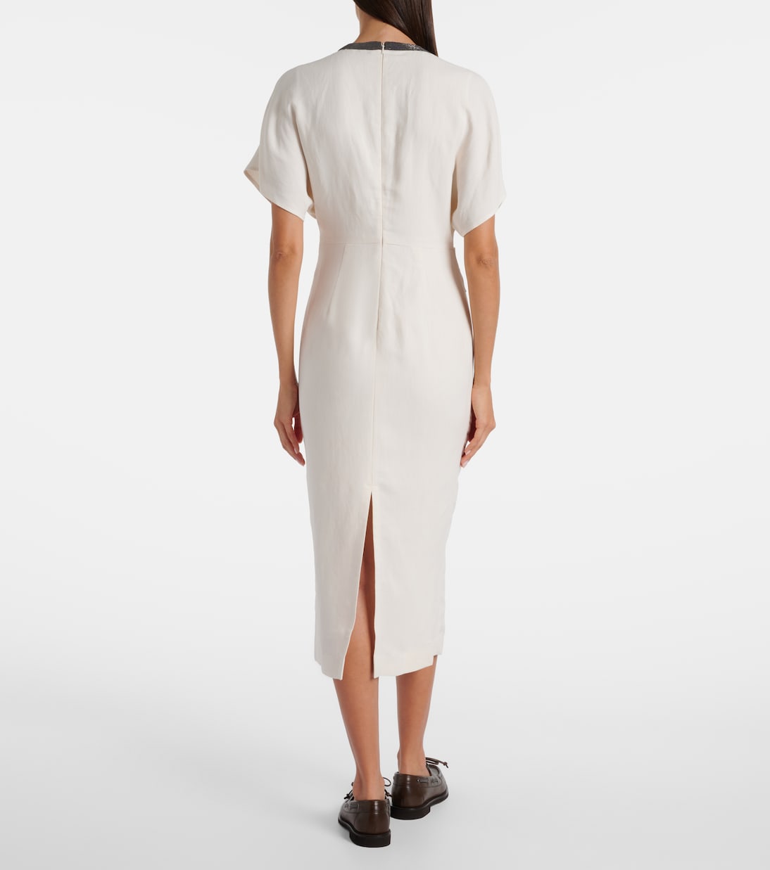 Abito midi in misto lino | Brunello Cucinelli
