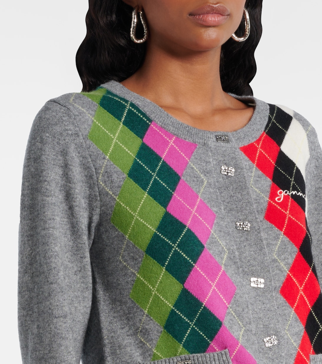Argyle wool and cashmere cardigan | Ganni