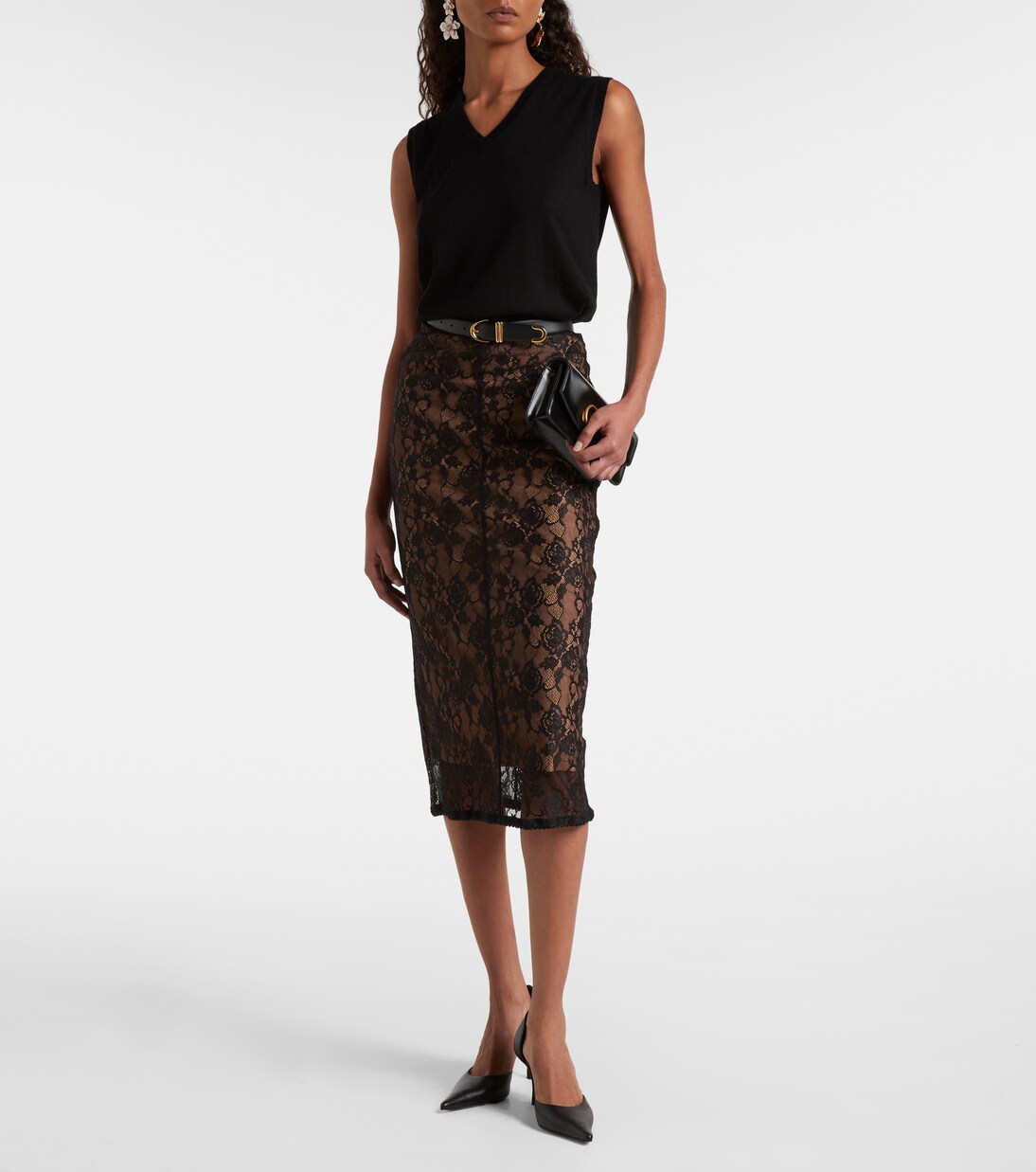 Sheer lace midi skirt | Self-Portrait