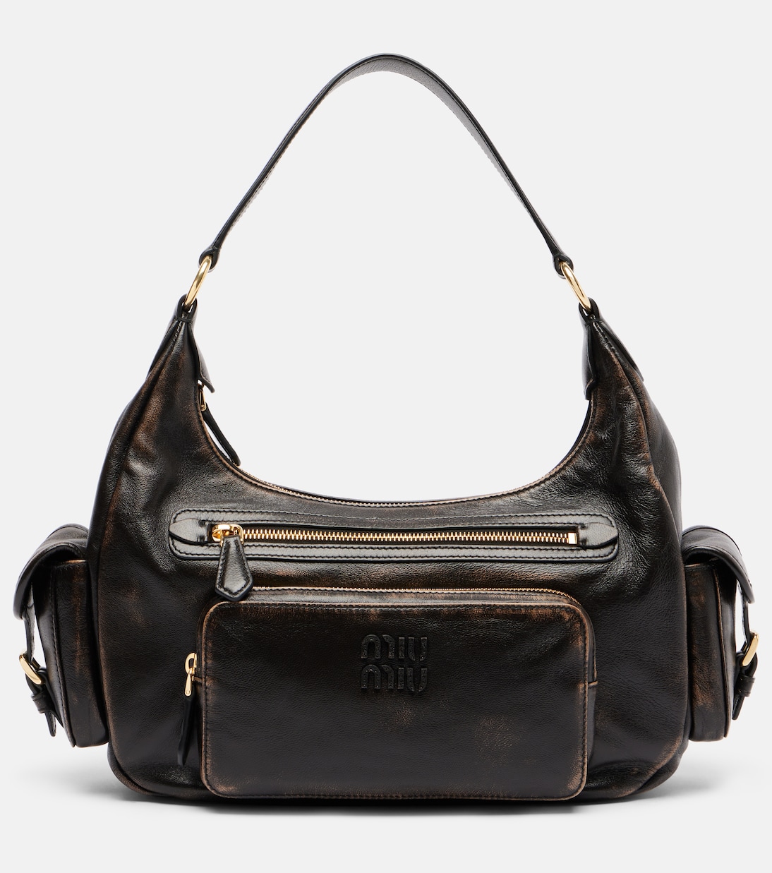 Distressed leather shoulder bag | Miu Miu