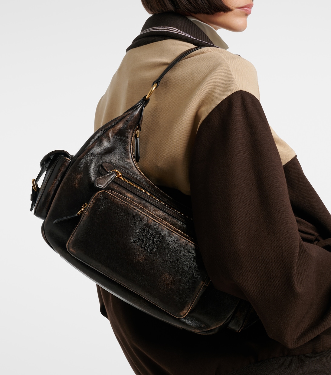 Distressed leather shoulder bag | Miu Miu