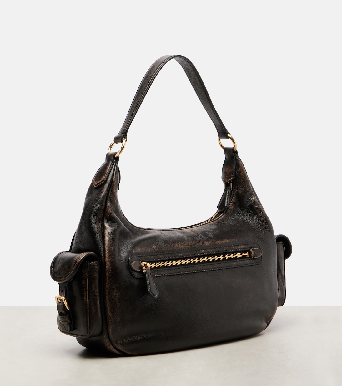 Distressed leather shoulder bag | Miu Miu