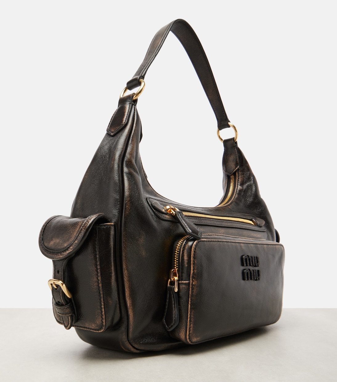 Distressed leather shoulder bag | Miu Miu