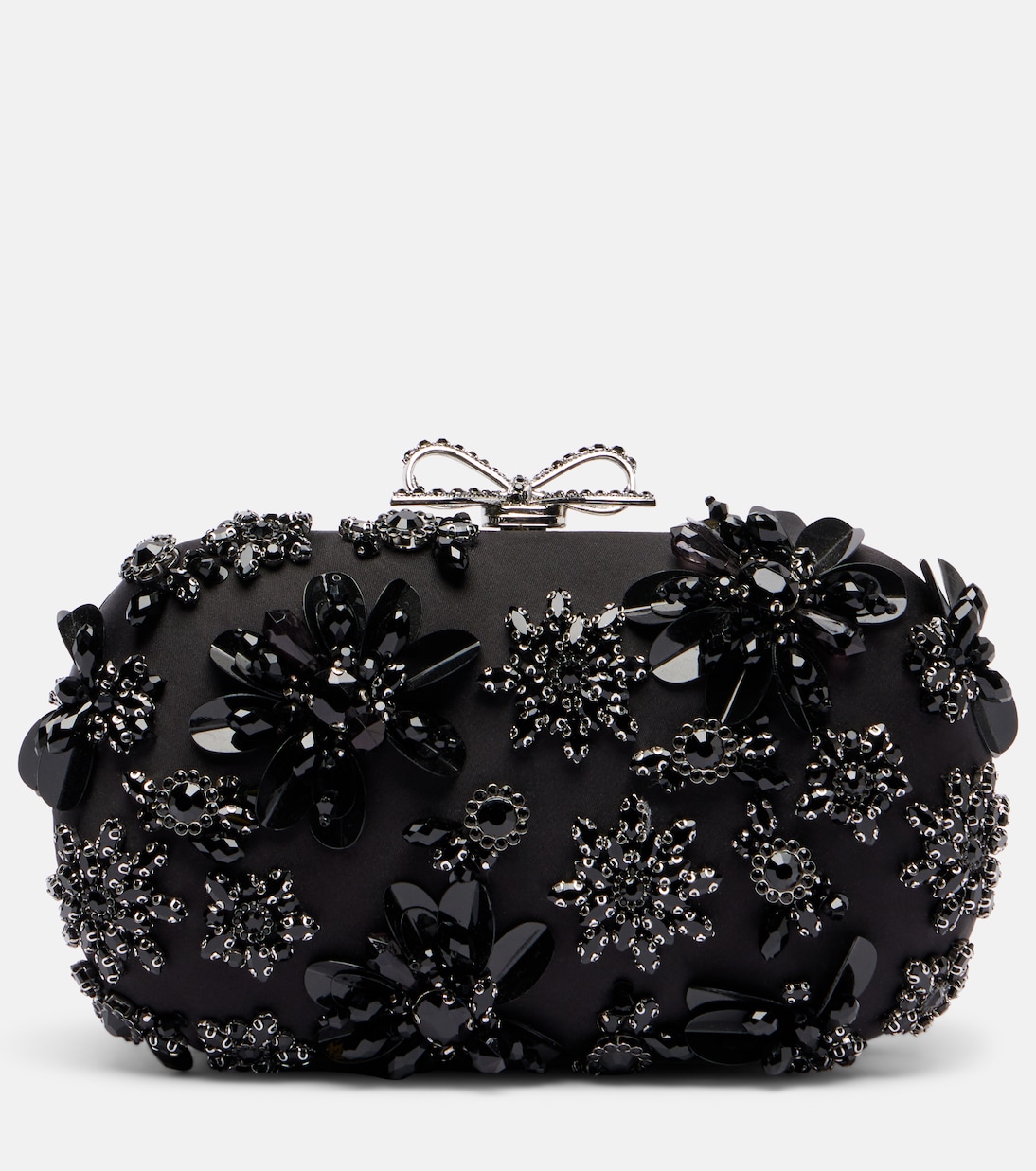 Crystal-embellished floral satin clutch | Self-Portrait