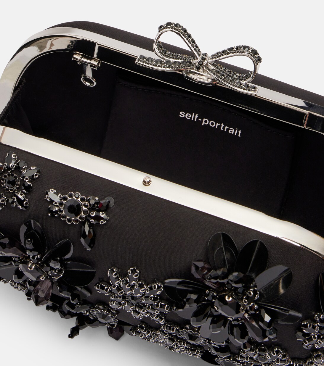 Crystal-embellished floral satin clutch | Self-Portrait