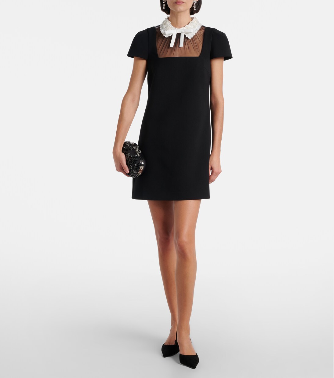 Crystal-embellished floral satin clutch | Self-Portrait