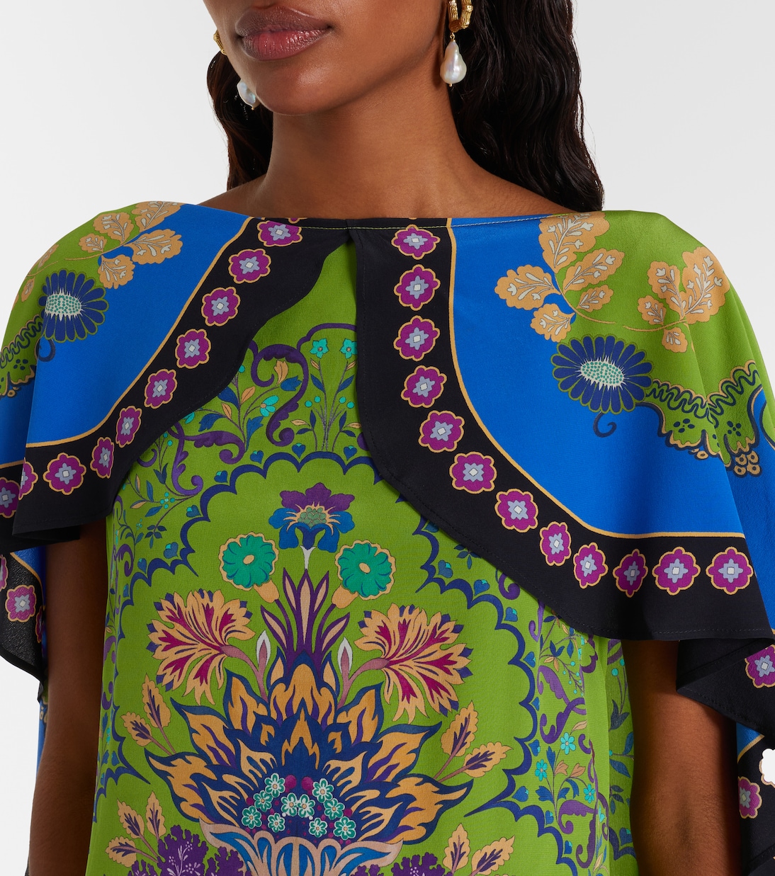 Magic printed caped silk maxi dress | La DoubleJ