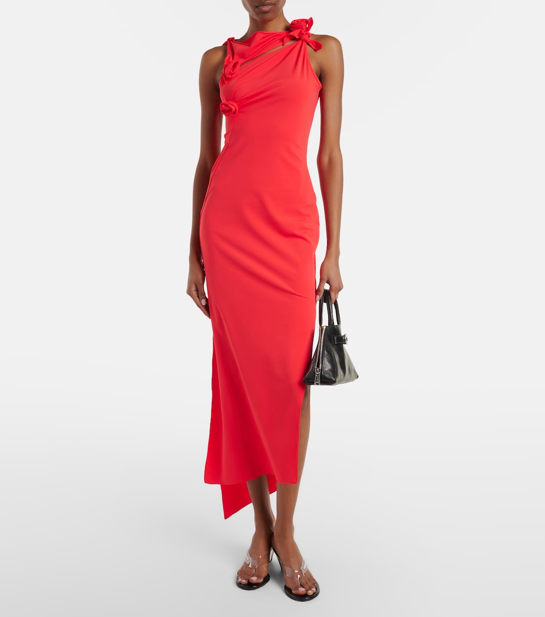Floral-appliqué asymmetric jersey maxi dress | Coperni