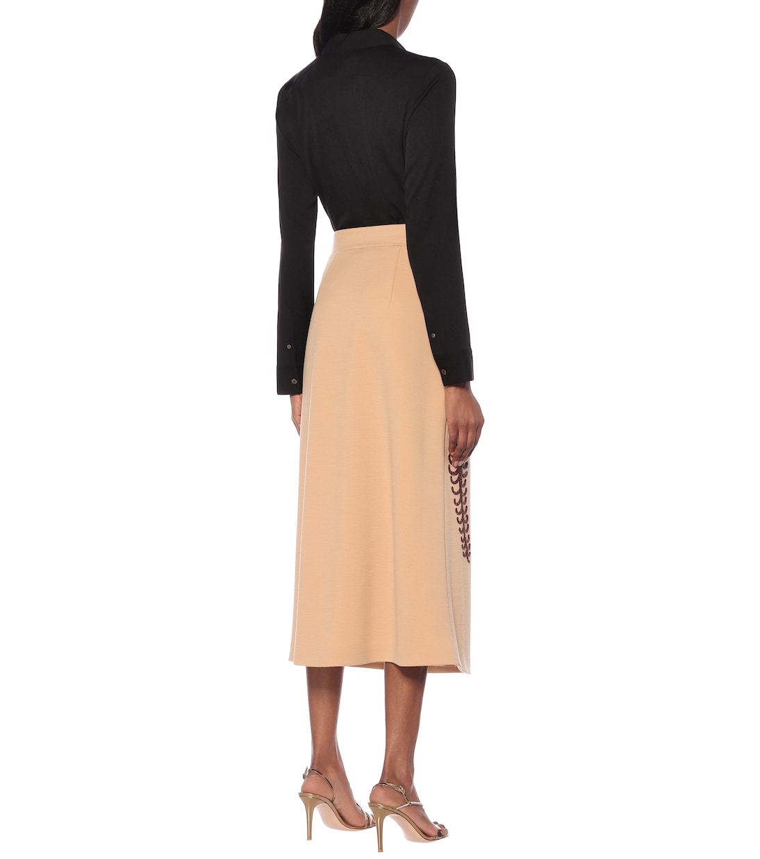 Jupe midi en laine à ornements | Prada