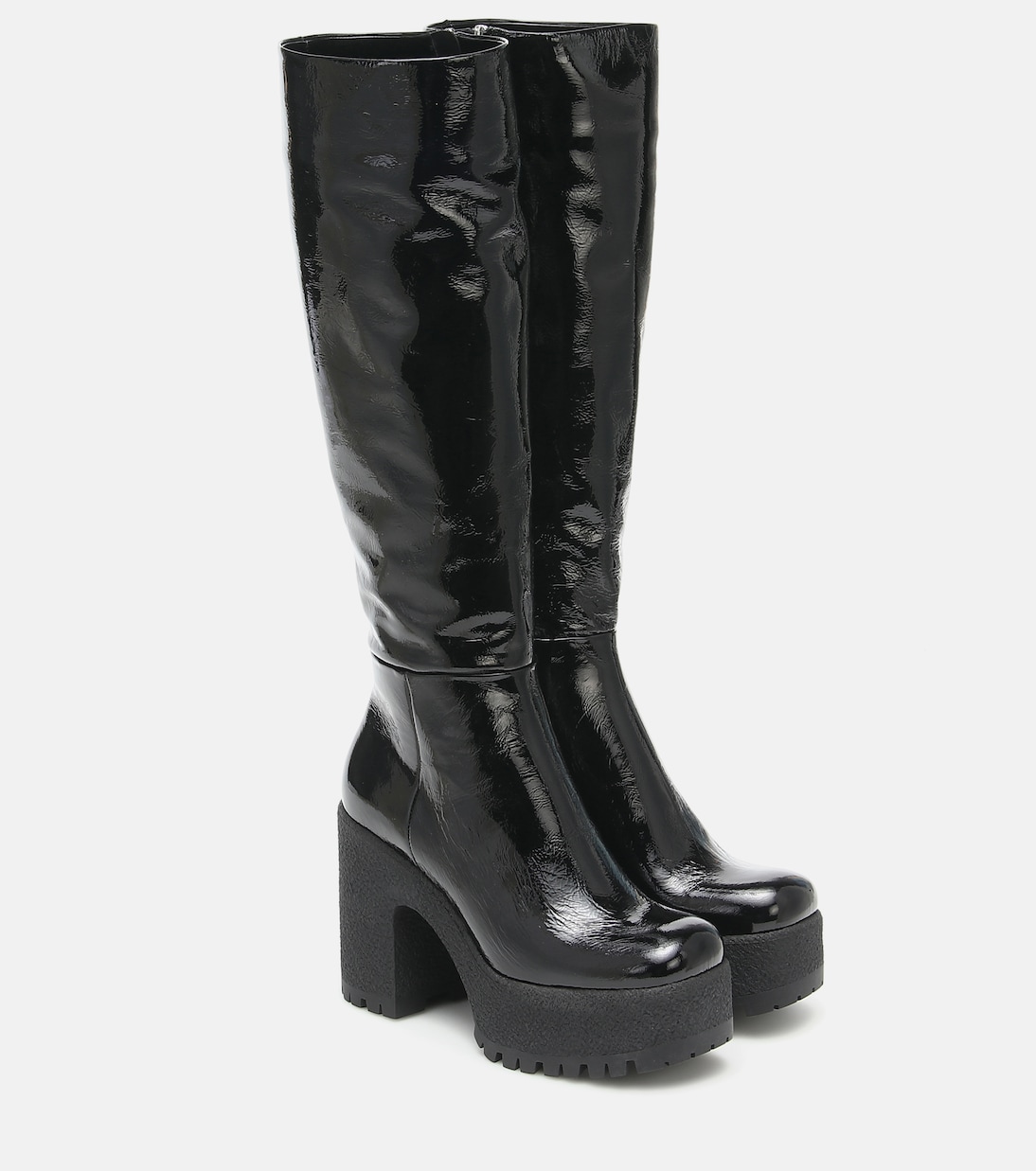 Leather platform knee-high boots | Miu Miu