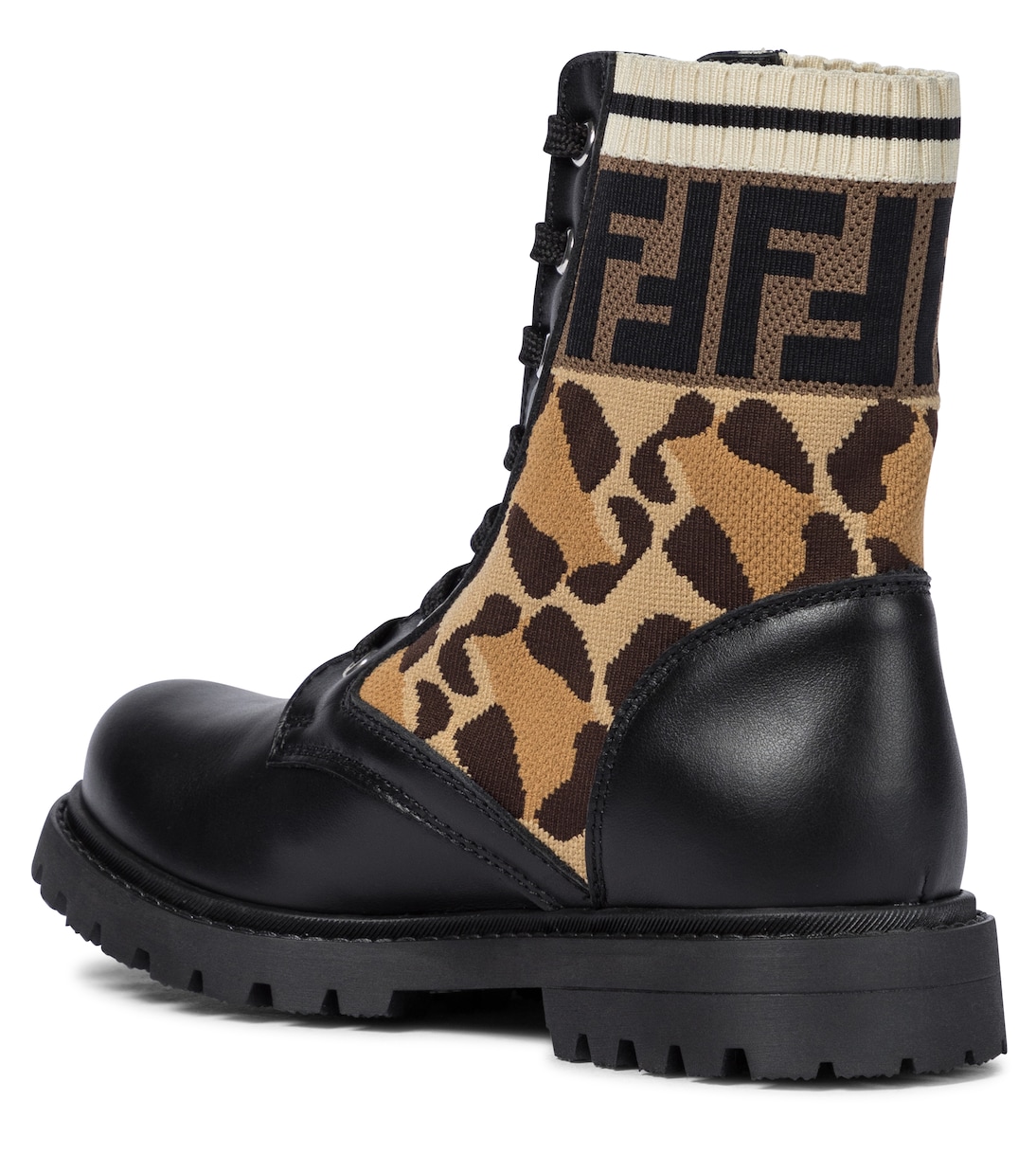 FF leopard-jacquard and leather ankle boots | Fendi Kids