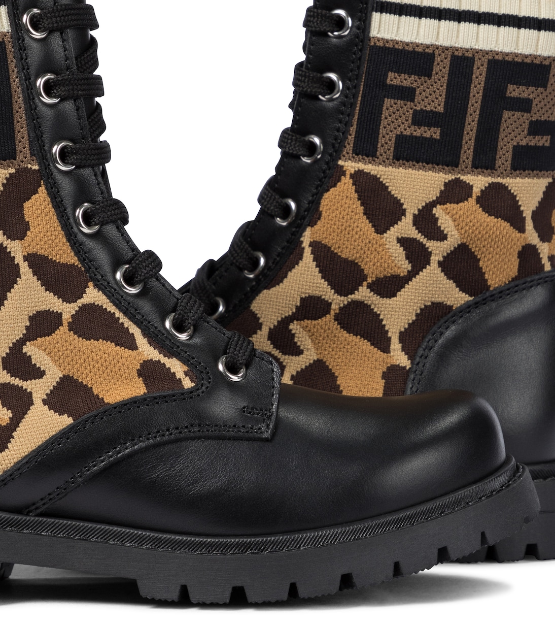 FF leopard-jacquard and leather ankle boots | Fendi Kids