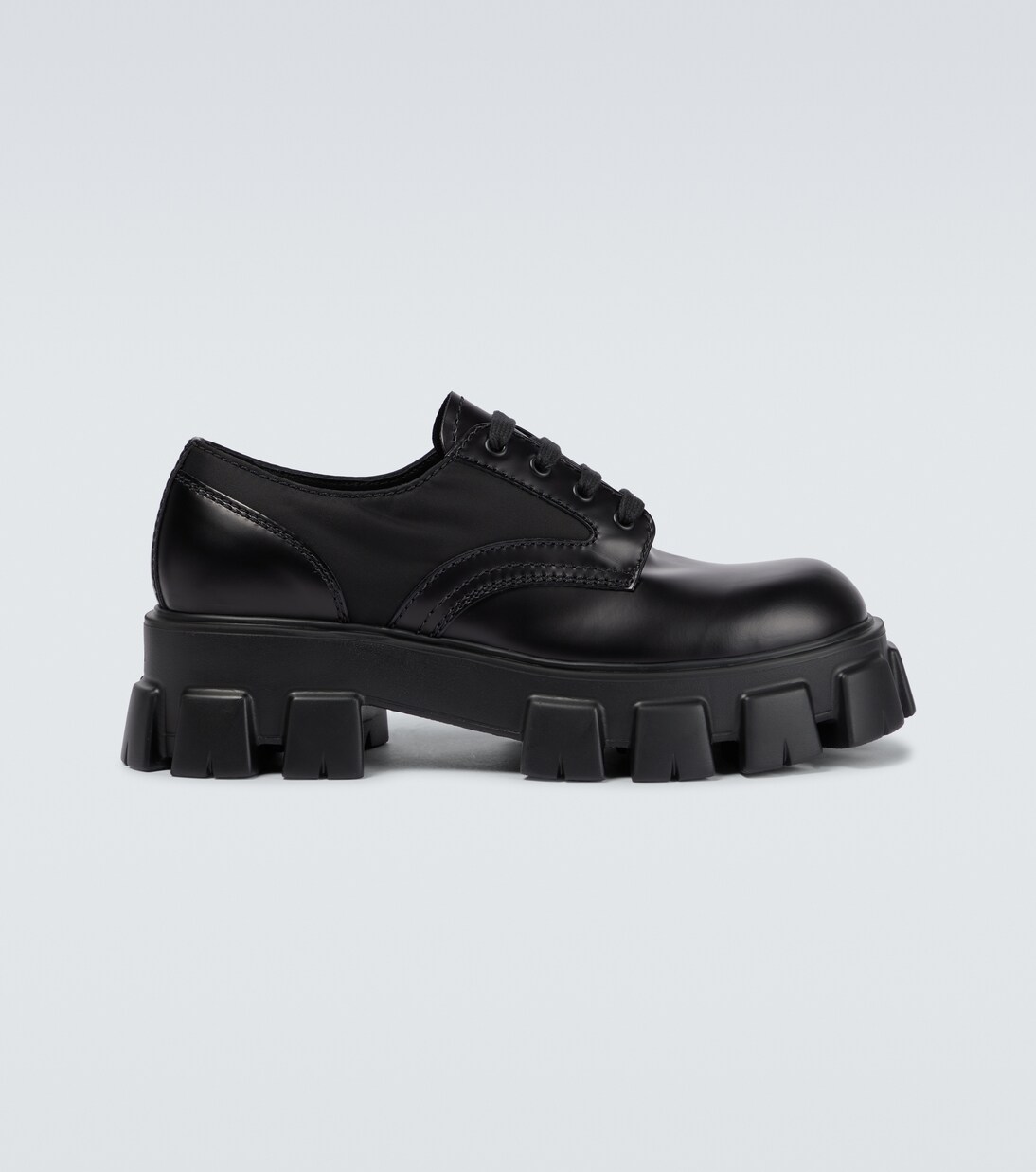 Monolith lace up leather brogues in black Prada Mytheresa