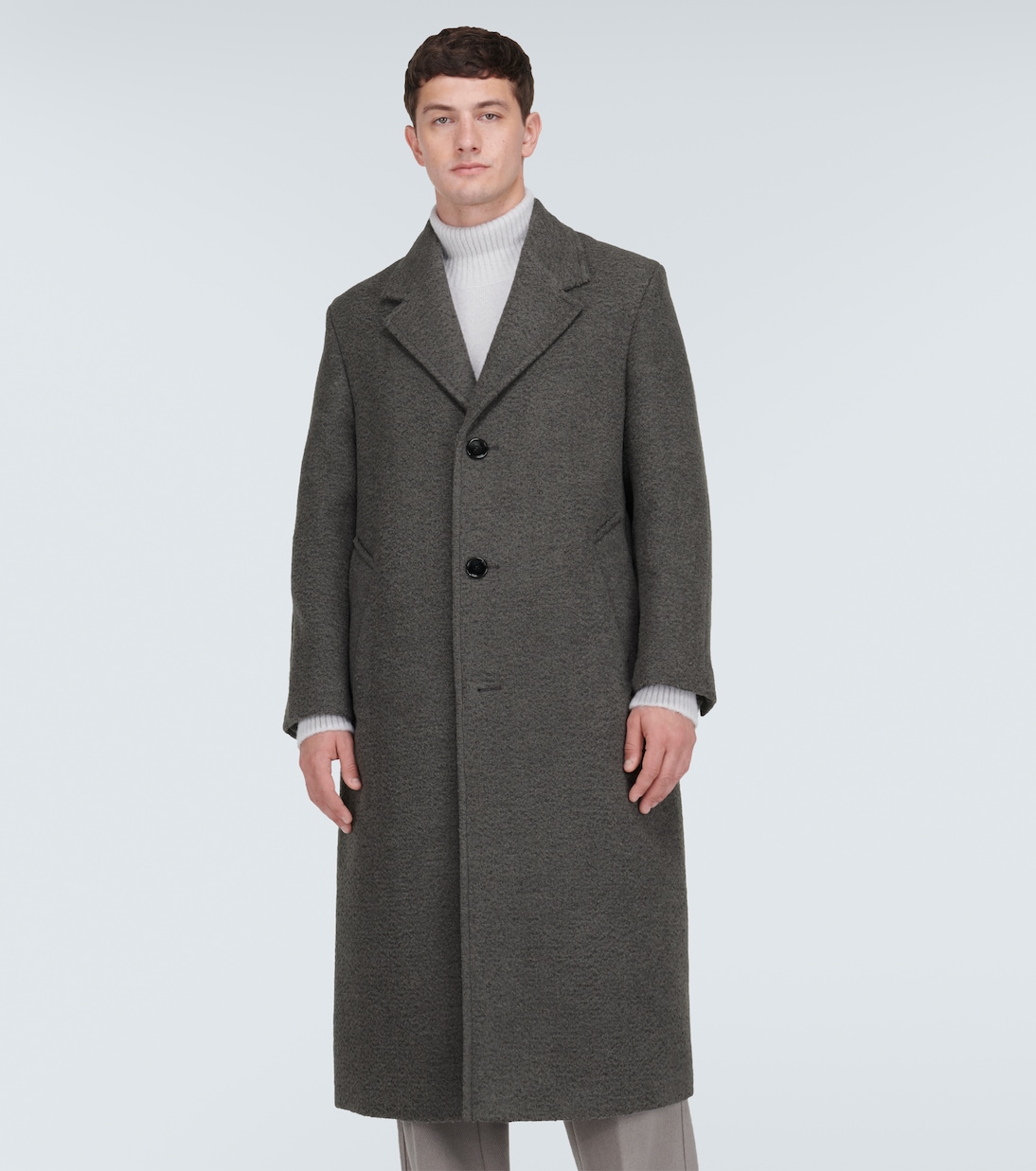 Single breasted wool blend coat in grey Ami Paris Mytheresa