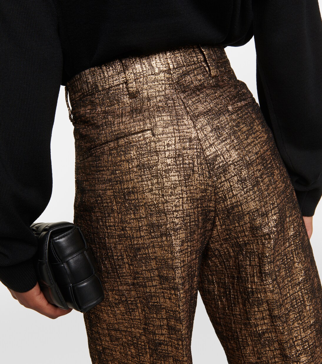 High-rise tweed straight pants in gold - Dries Van Noten | Mytheresa