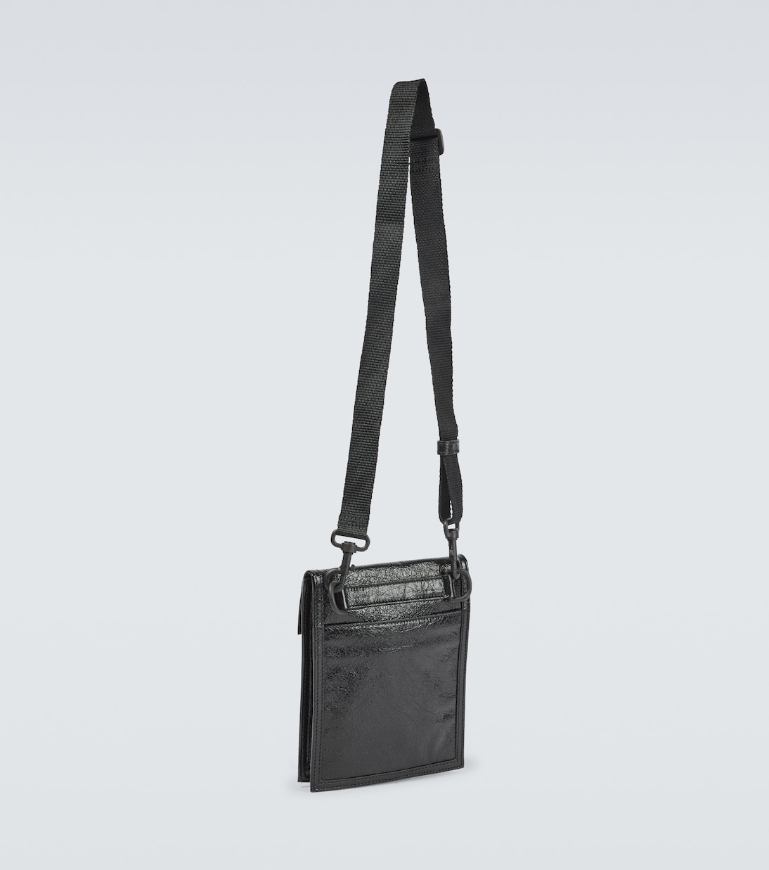 Explorer leather pouch with strap in black Balenciaga Mytheresa