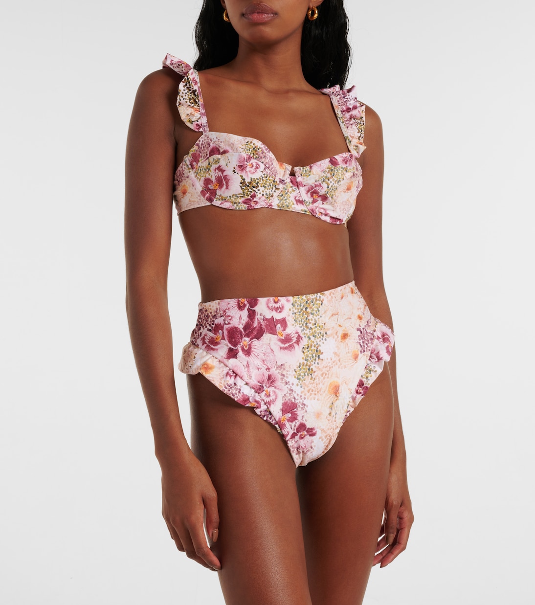 Kiwi ruffled floral bikini top | Agua by Agua Bendita