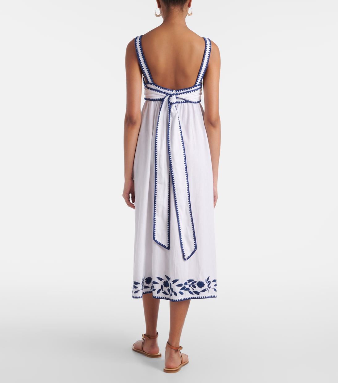 Abito midi in cotone e lino con ricamo | Juliet Dunn