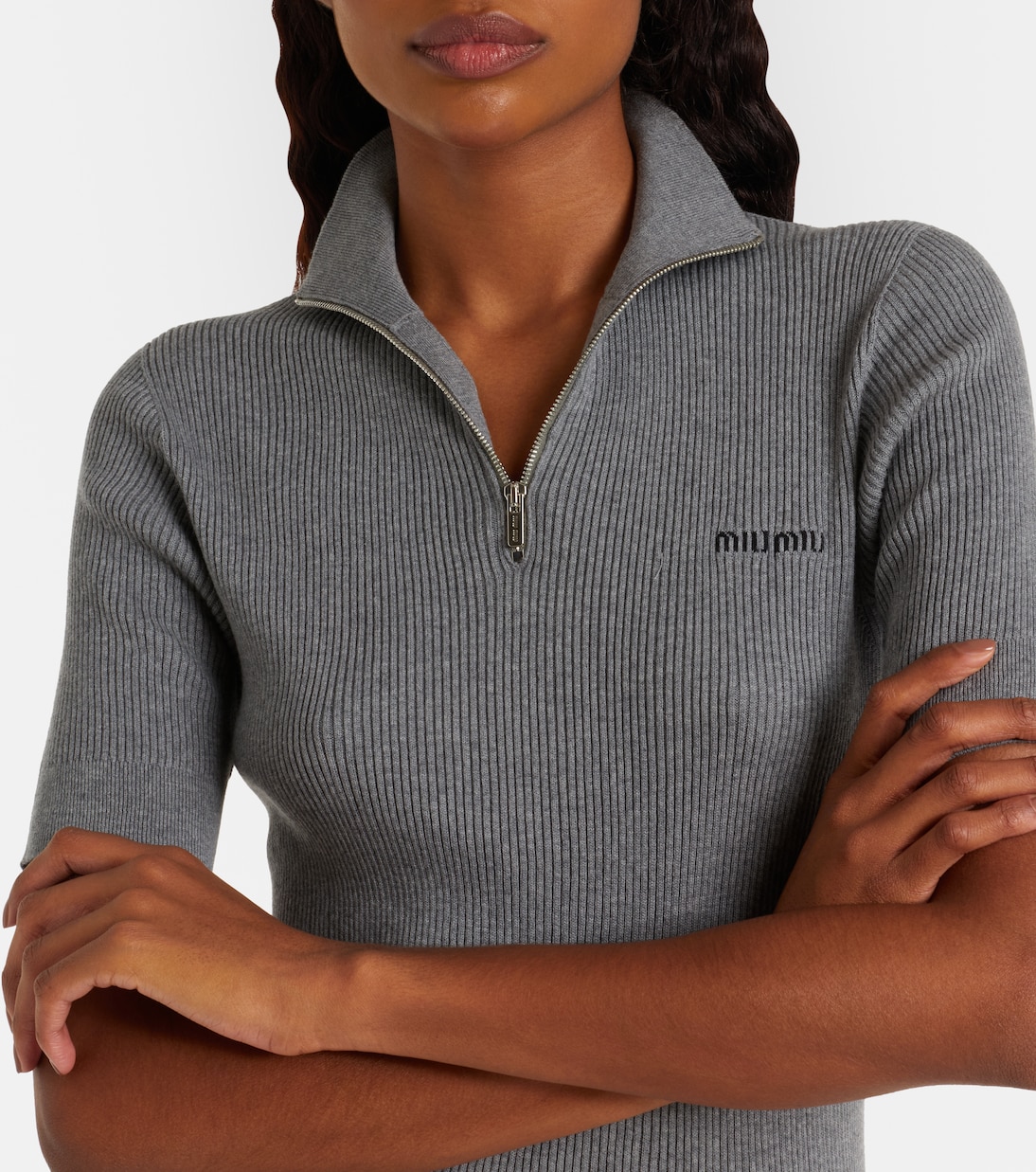 Cotton half-zip sweater | Miu Miu