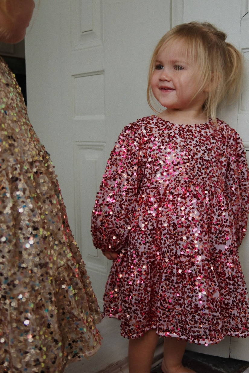 Vestido Lila con lentejuelas y lazo | Konges Sløjd