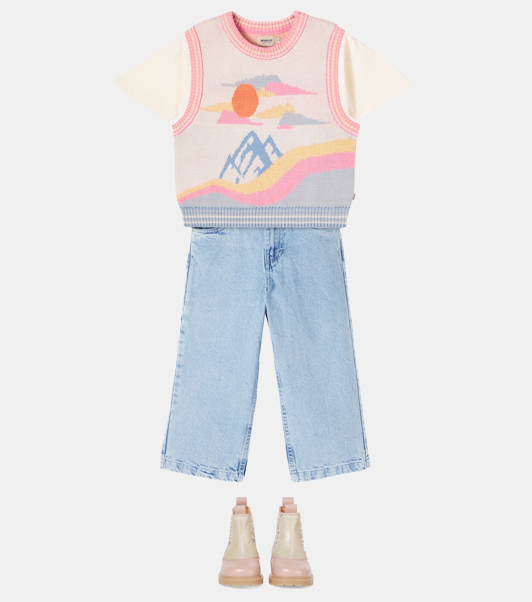 Maria cotton jacquard sweater vest | Wheat