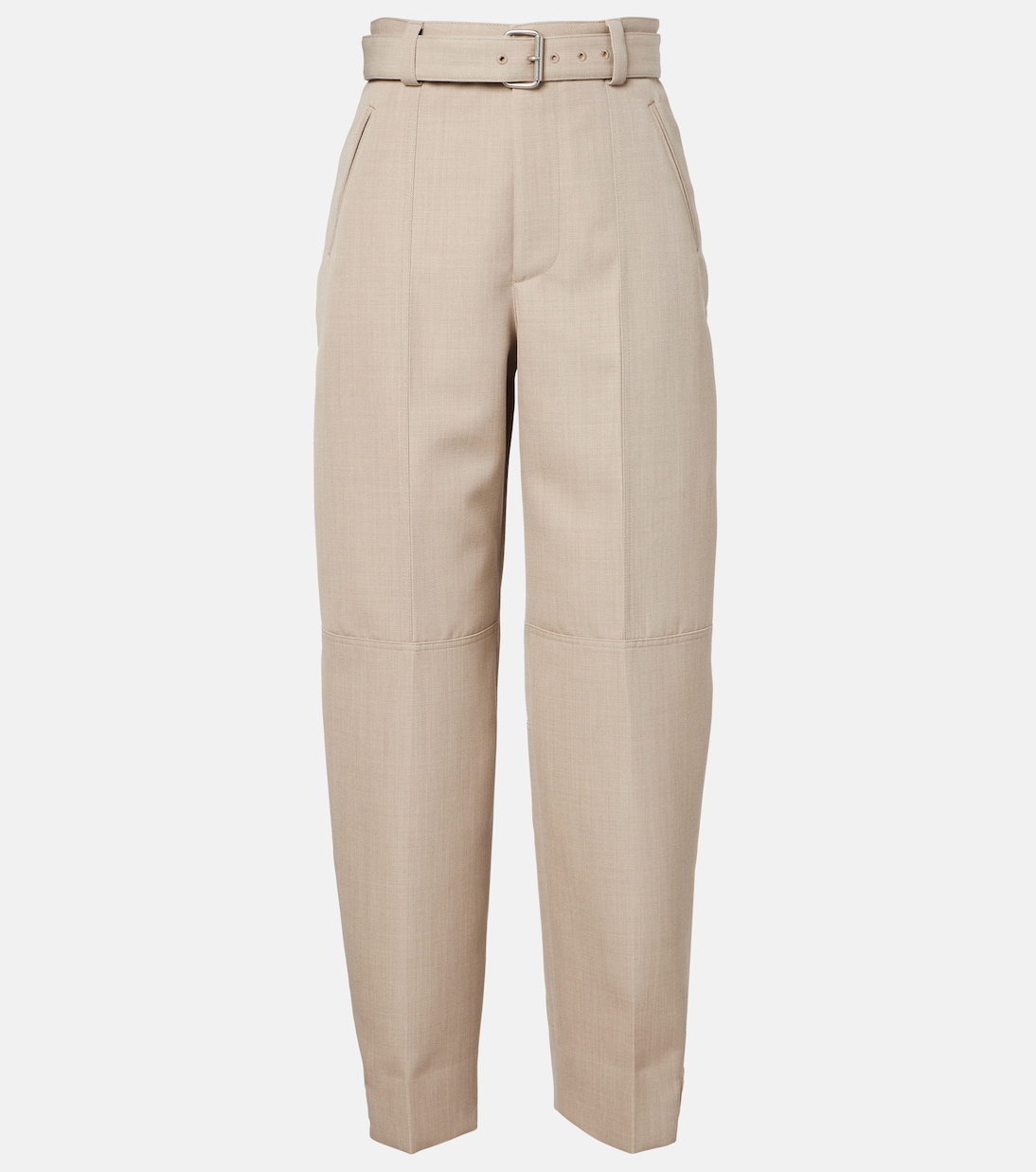 Belted high-rise wool straight pants | Bottega Veneta
