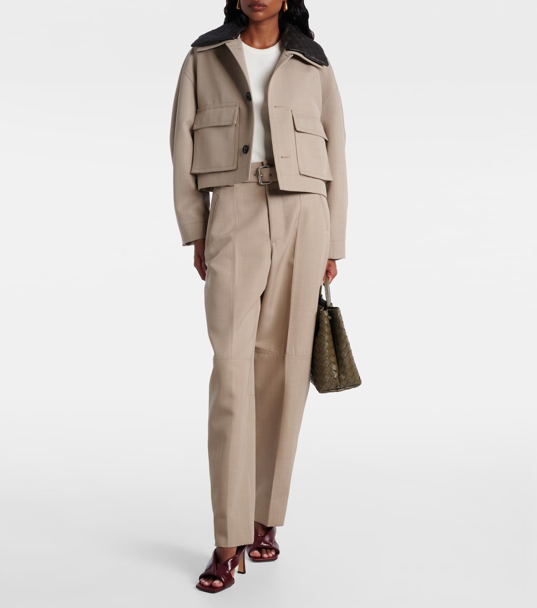 Belted high-rise wool straight pants | Bottega Veneta