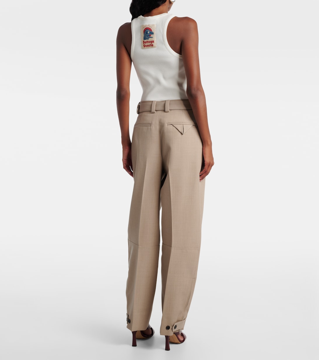 Belted high-rise wool straight pants | Bottega Veneta