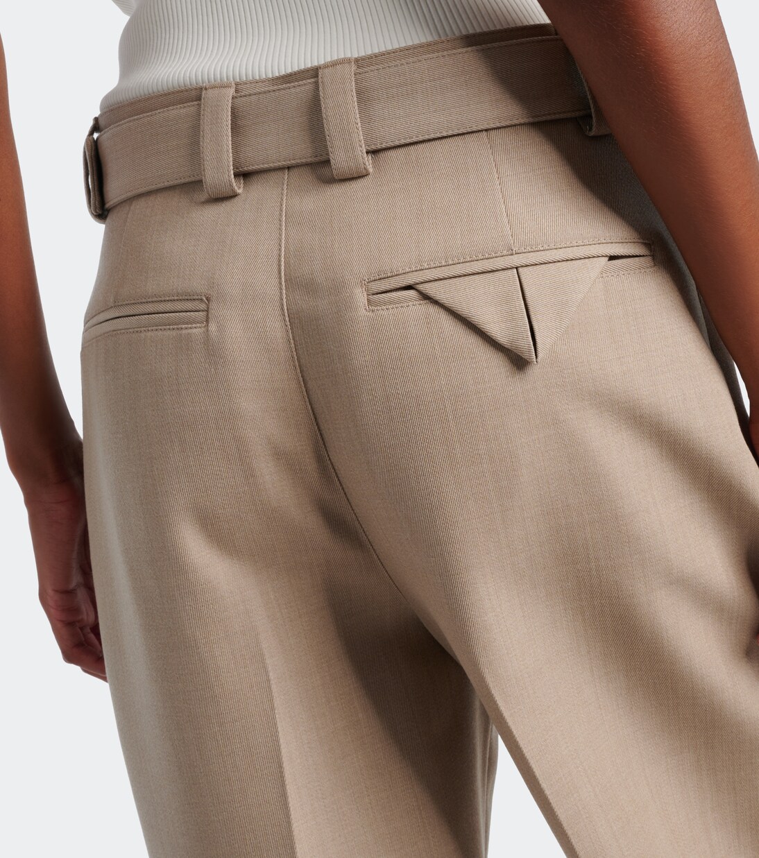 Belted high-rise wool straight pants | Bottega Veneta
