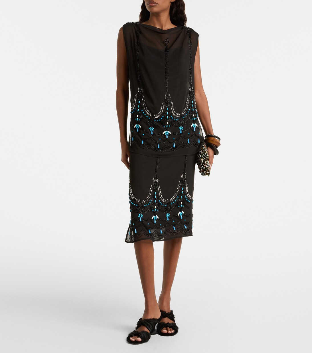 Beaded jersey midi skirt | Xu Zhi
