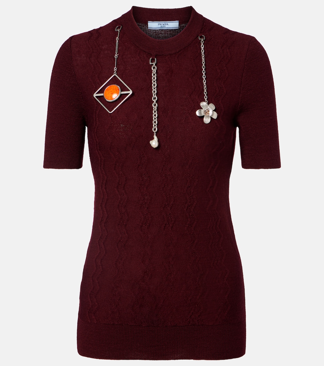 Embellished knitted virgin wool T-shirt | Prada