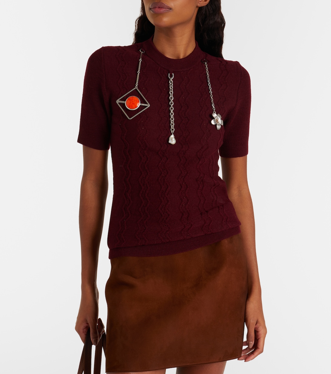 Embellished knitted virgin wool T-shirt | Prada