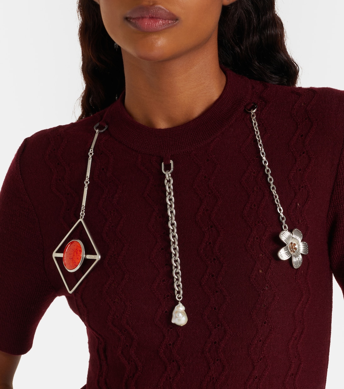 Embellished knitted virgin wool T-shirt | Prada