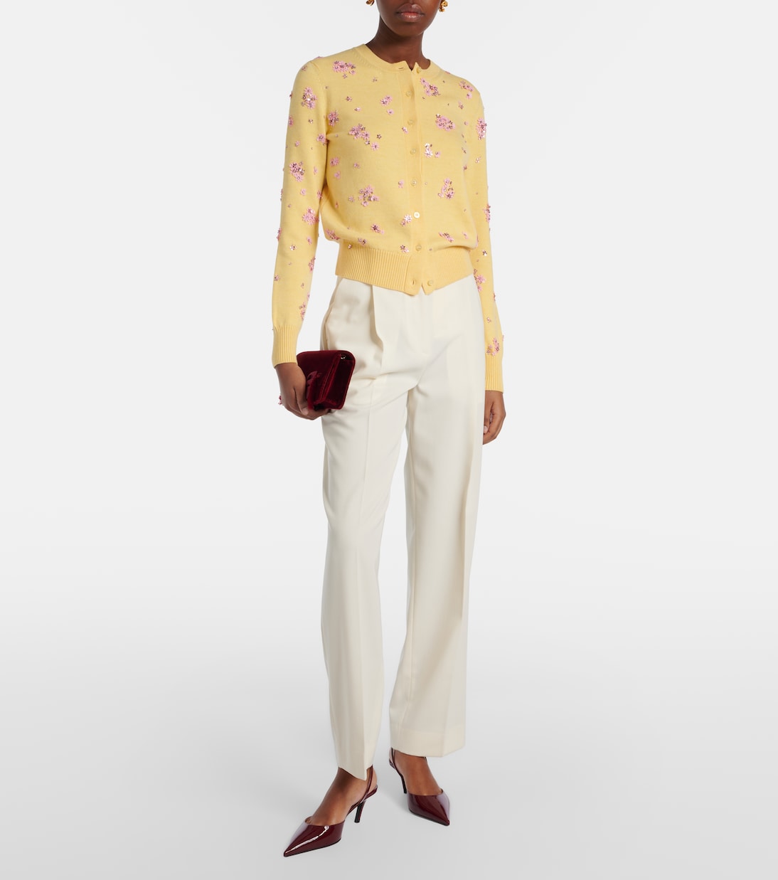 Cardigan Crystal Cluster in lana vergine | Oscar de la Renta