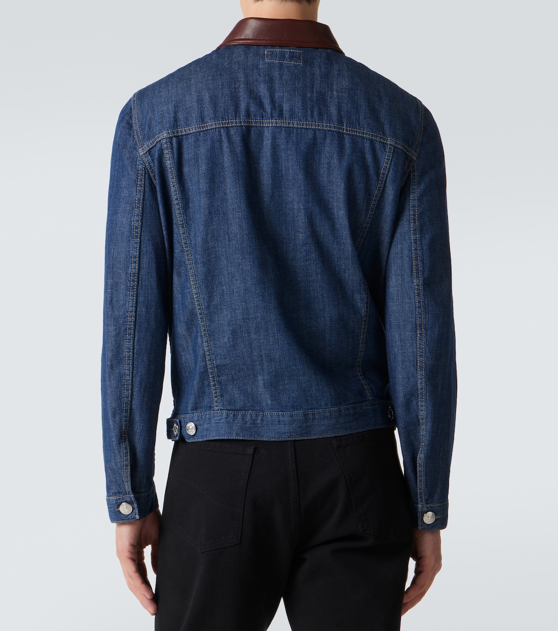 Leather-trimmed denim jacket | Brunello Cucinelli