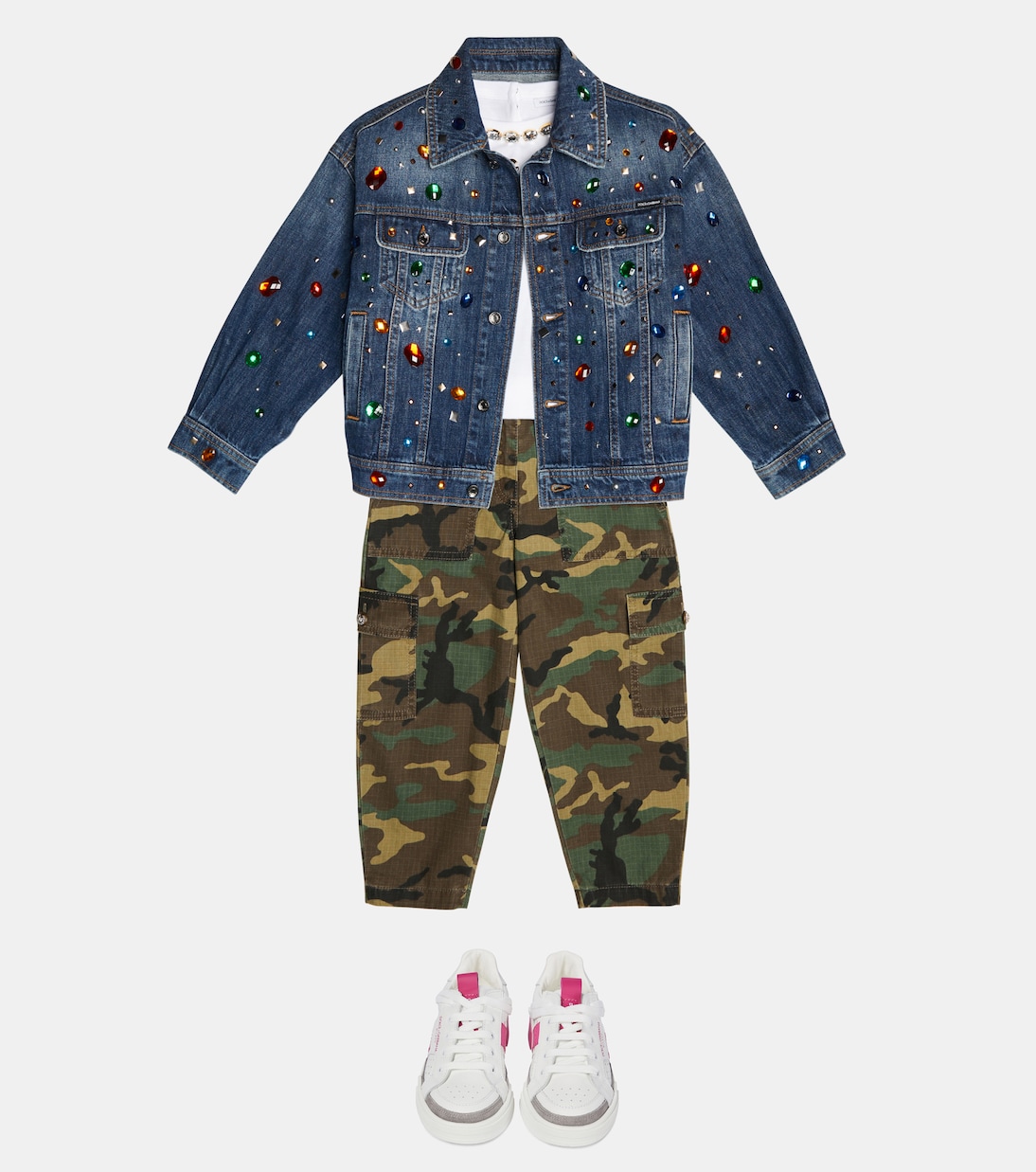 Crystal-embellished denim jacket in blue - Dolce Gabbana