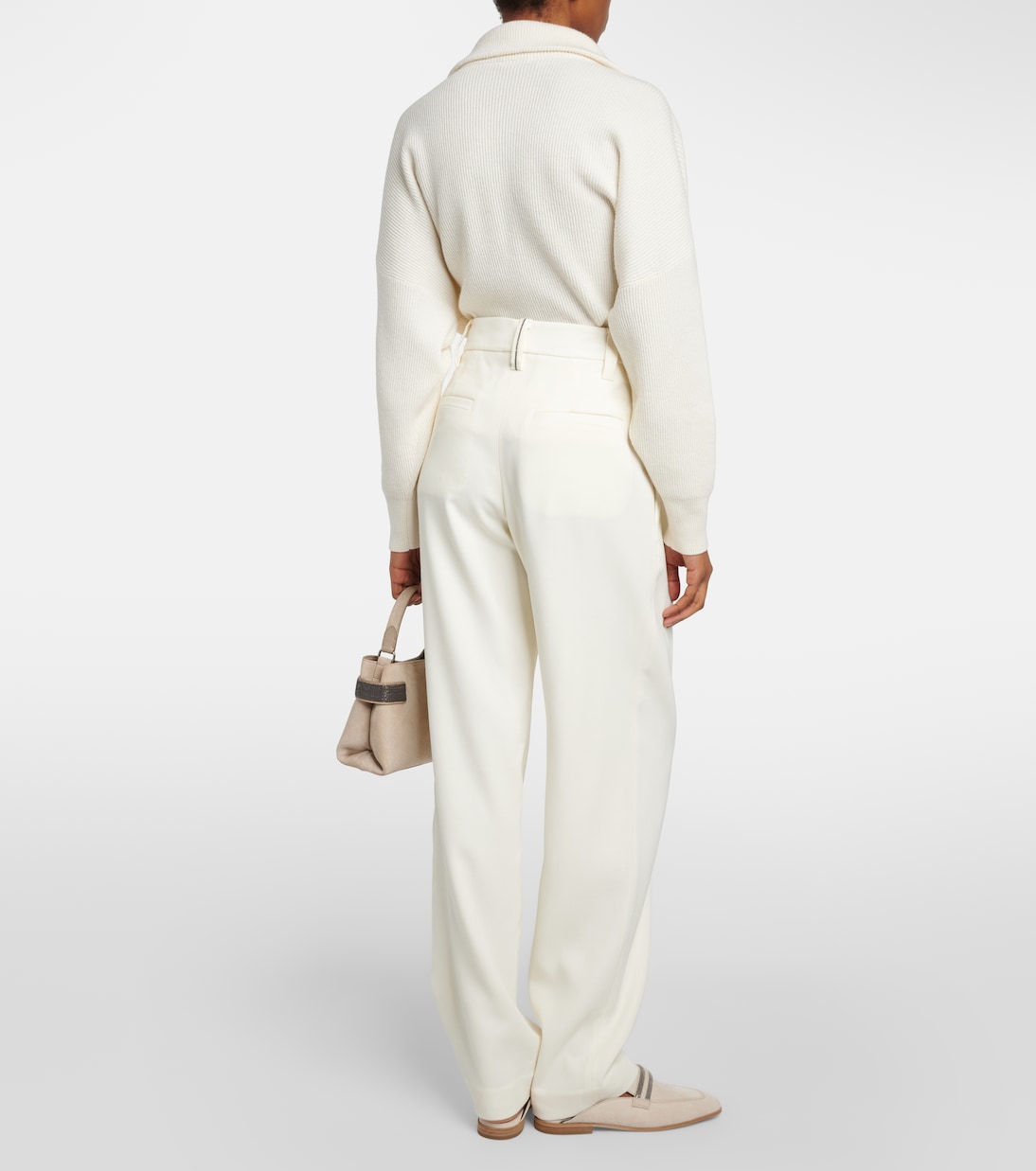 Weite High-Rise-Hose aus Gabardine | Brunello Cucinelli