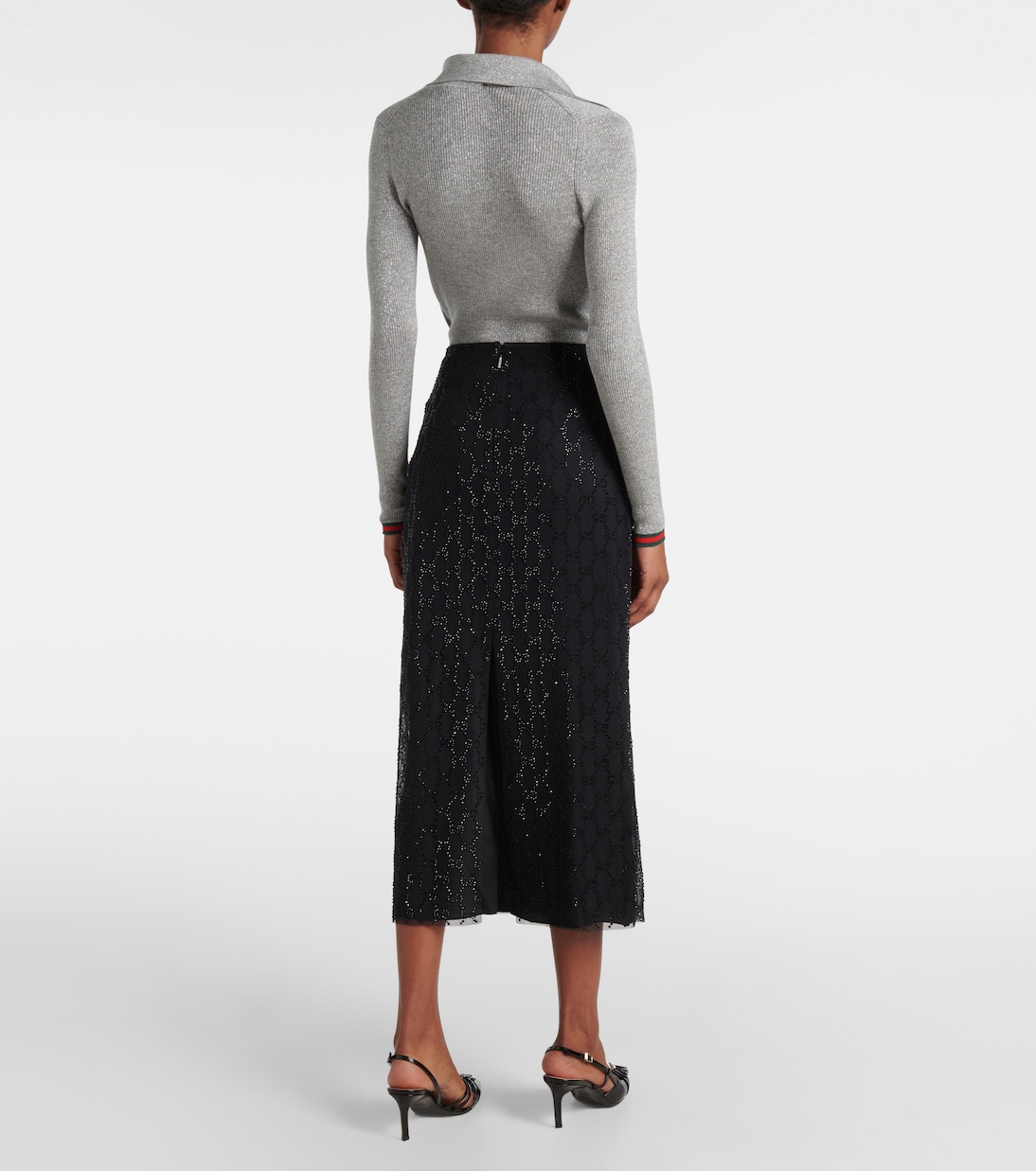 Jupe midi GG en tulle à cristaux | Gucci