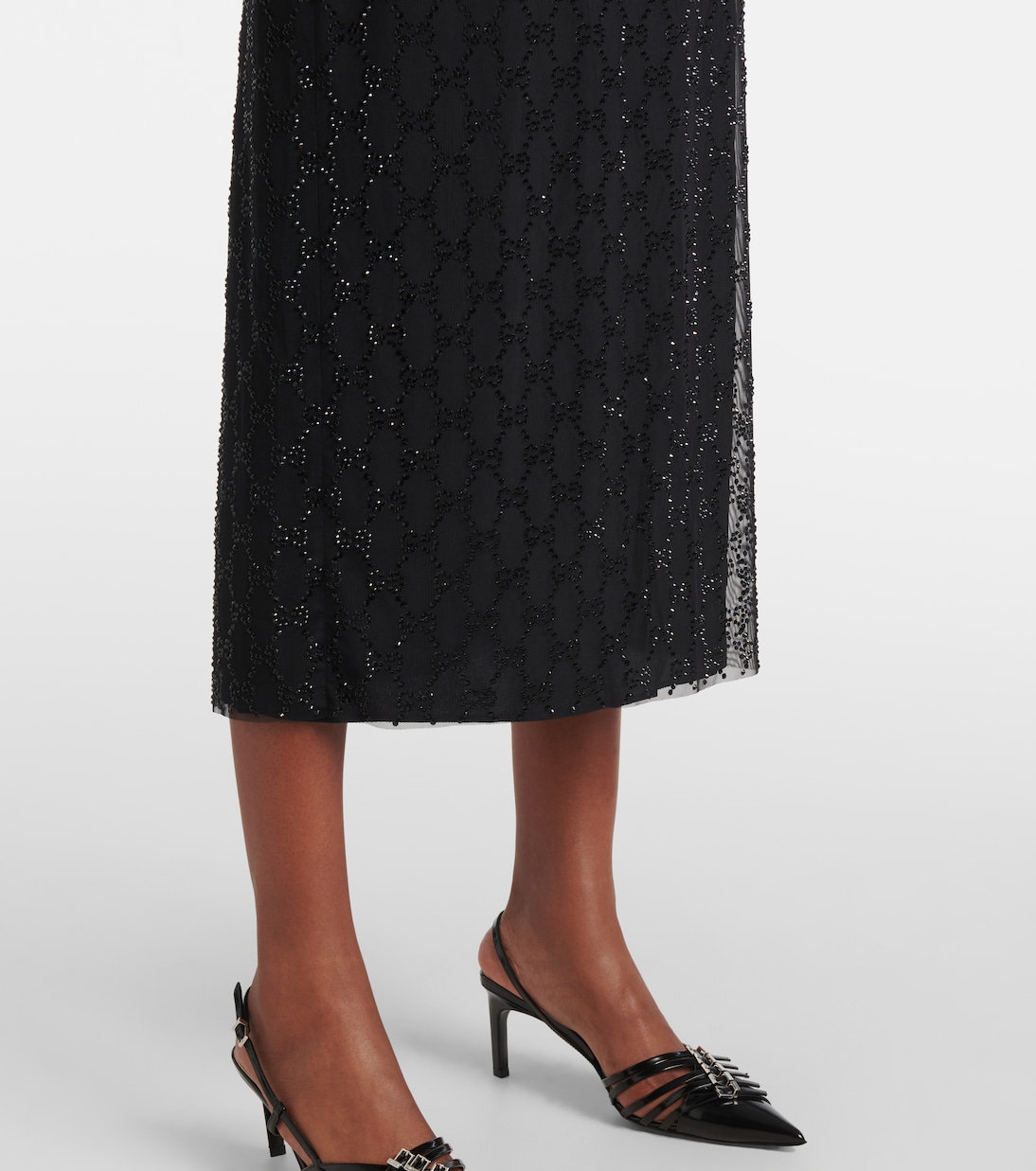 Jupe midi GG en tulle à cristaux | Gucci