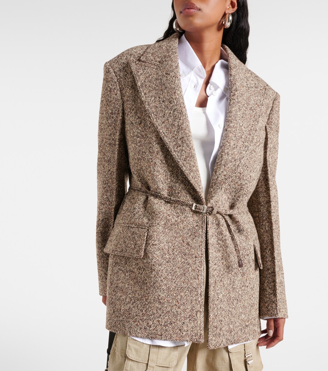 Jador belted wool blend tweed blazer in beige Acne Studios Mytheresa