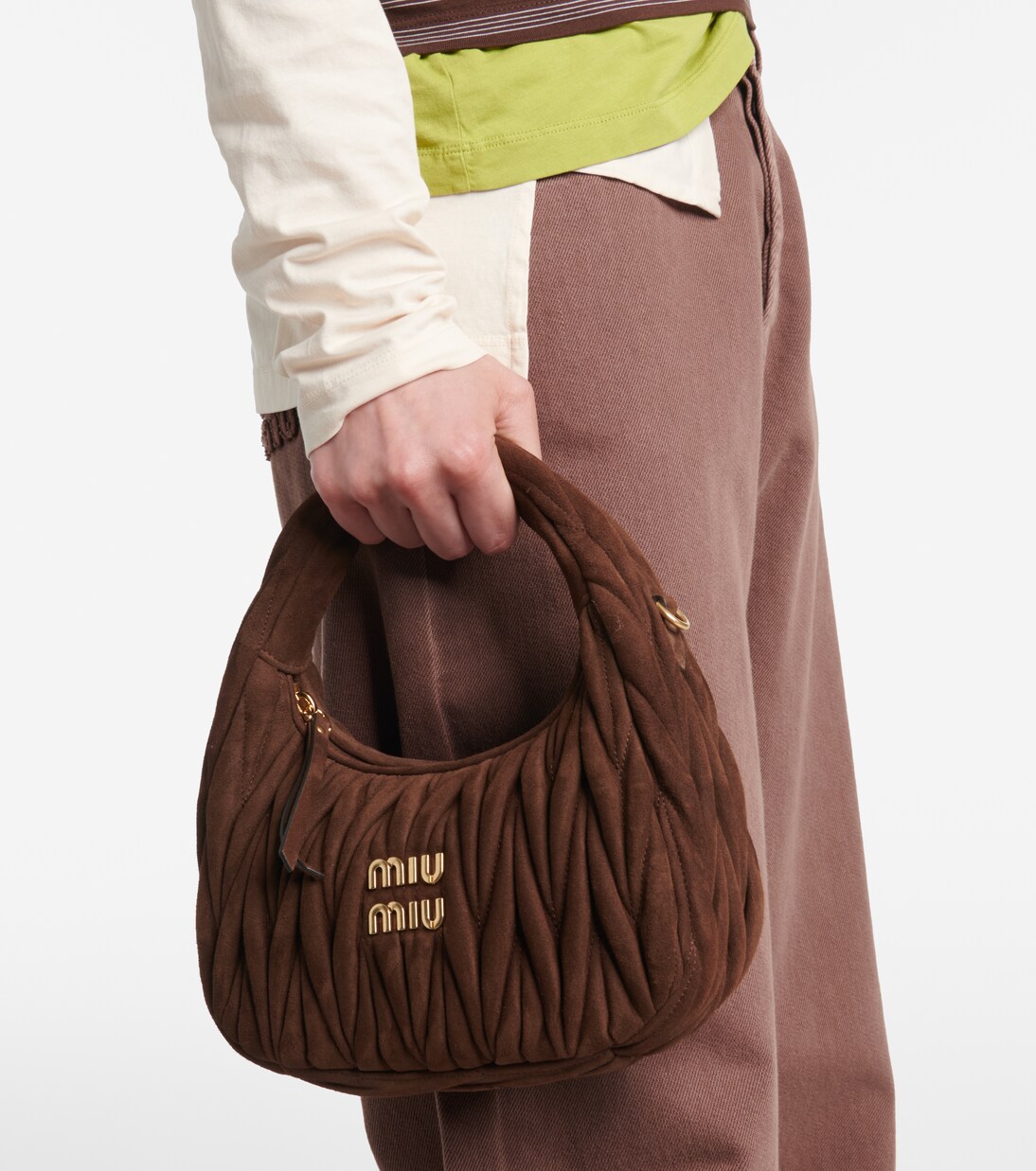 Wander Small matelassé suede tote bag | Miu Miu