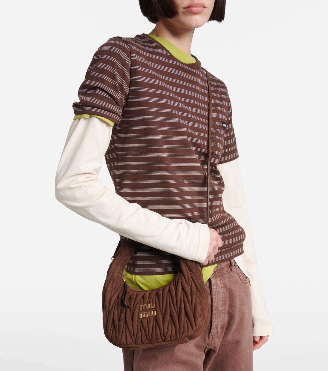 Wander Small matelassé suede tote bag | Miu Miu