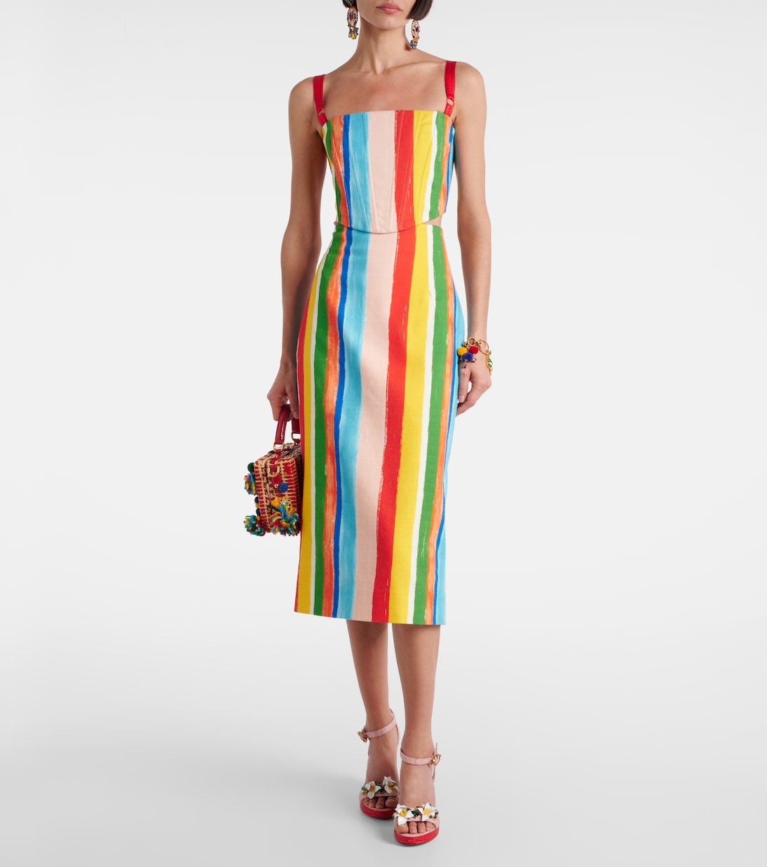 Gonna a tubino in misto cotone a righe | Dolce&Gabbana