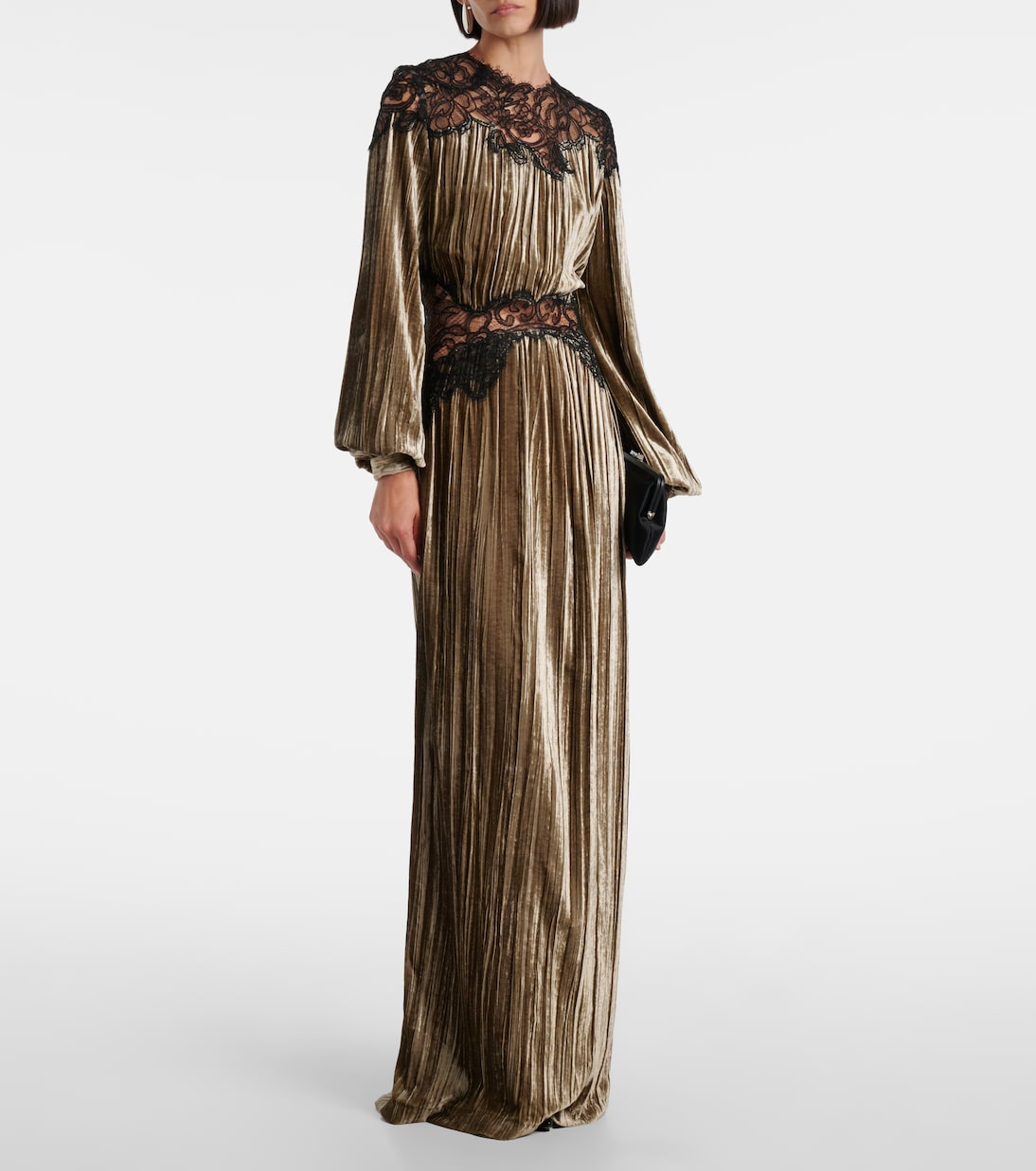Robe longue Senna en velours et dentelle | Costarellos