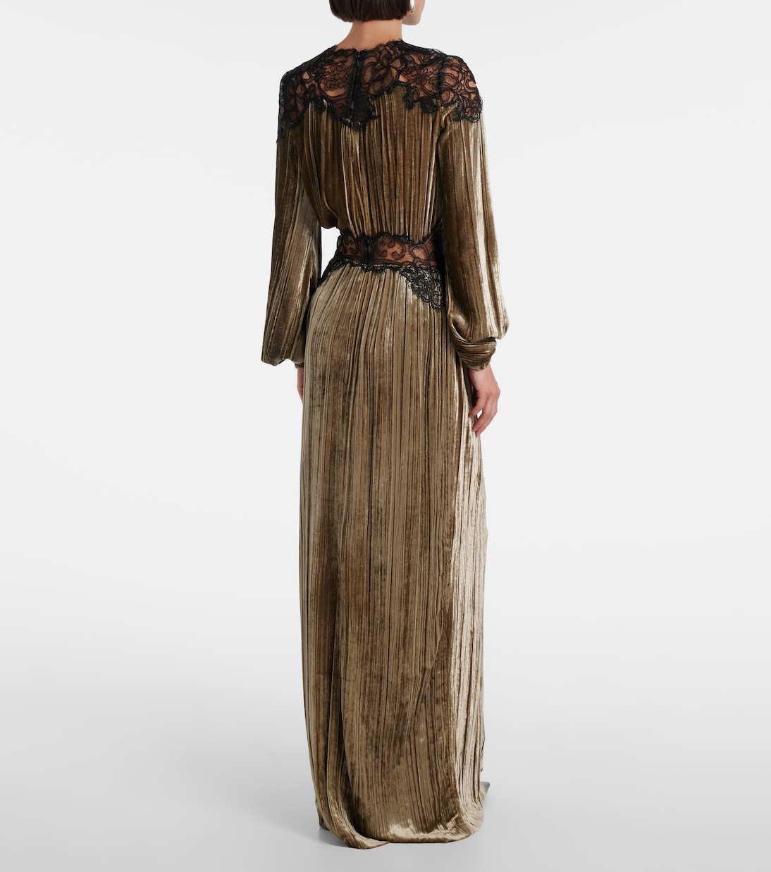 Robe longue Senna en velours et dentelle | Costarellos