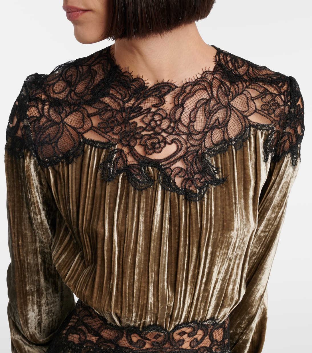Robe longue Senna en velours et dentelle | Costarellos