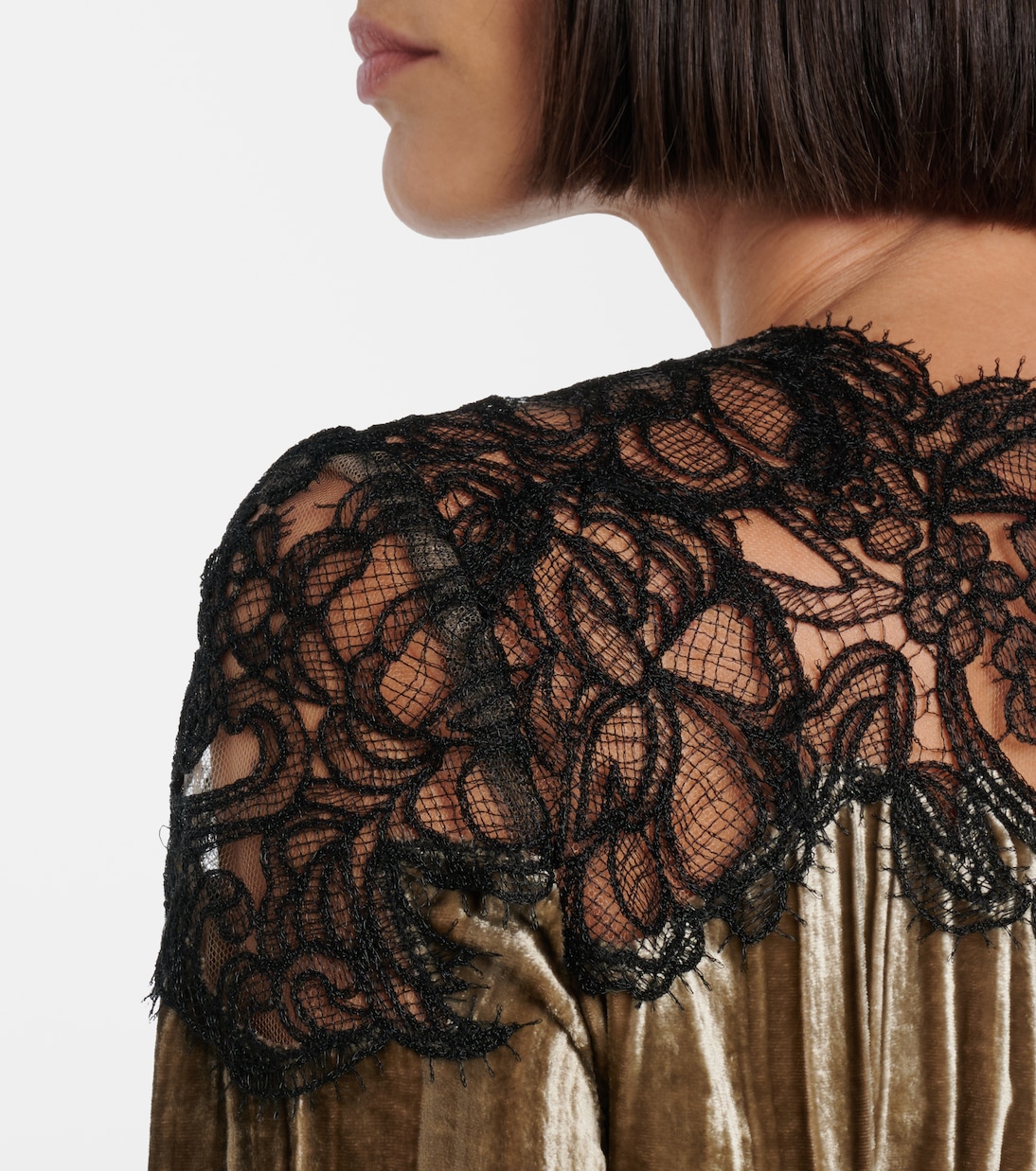 Robe longue Senna en velours et dentelle | Costarellos