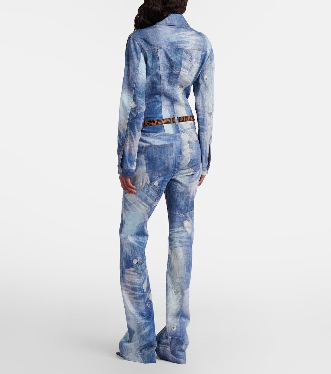 Printed trompe l’œil denim jumpsuit | Roberto Cavalli